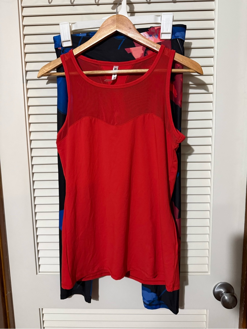 Fabletics Red Mesh Athletic Tank Top and Black Floral leggings